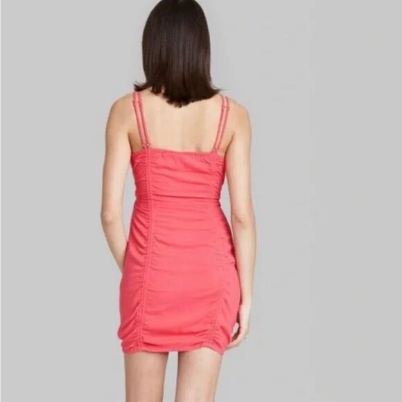 NWT- Wild Fable- Ruched Spaghetti Strap Sun Dress Vibrant Pink/Coral- Size XXL - Picture 2 of 11